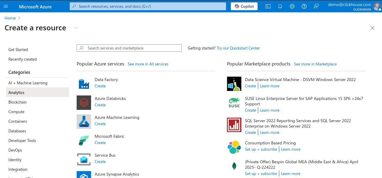 Новый ресурс на Портале Azure