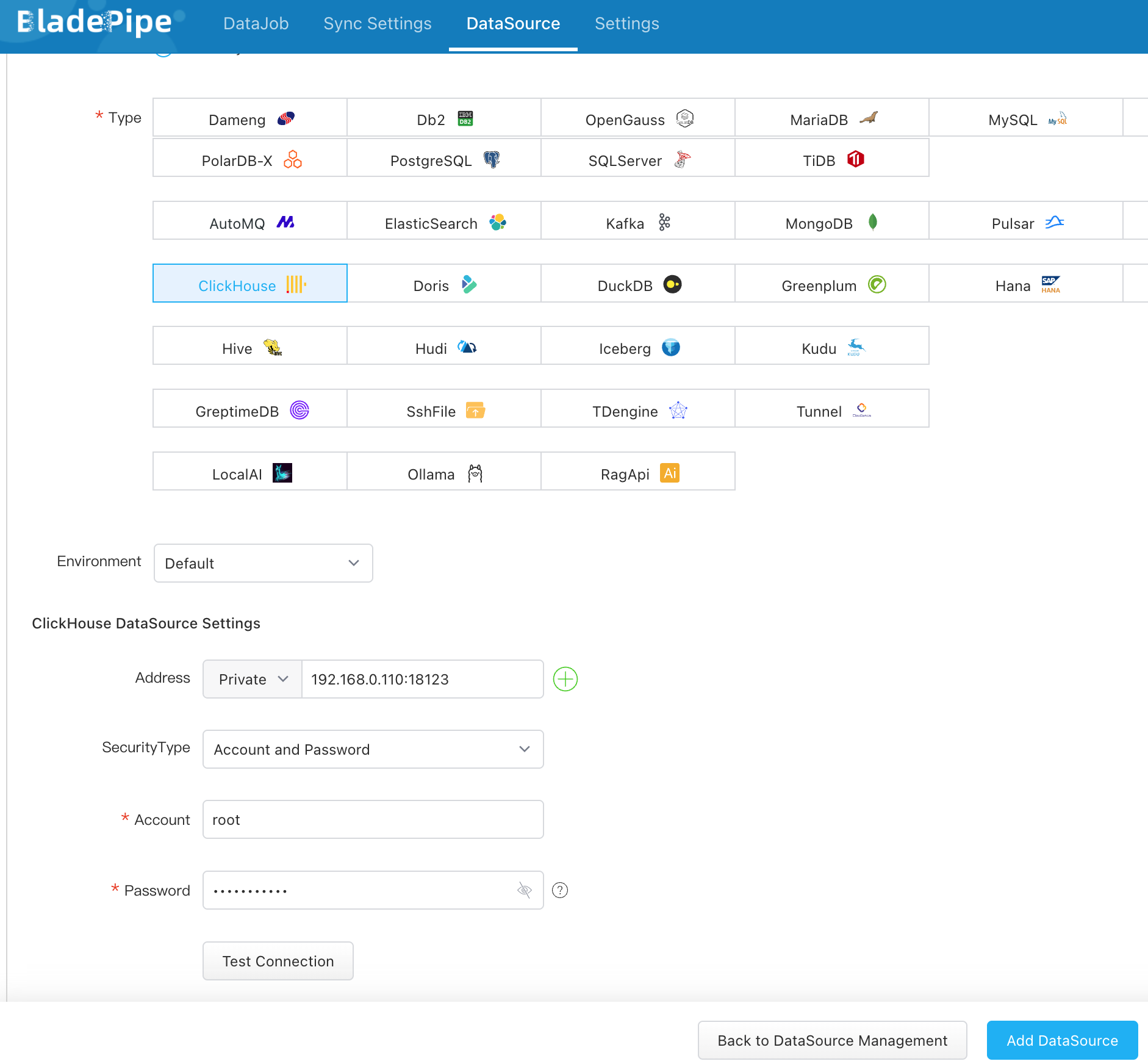 Добавить ClickHouse в качестве цели
