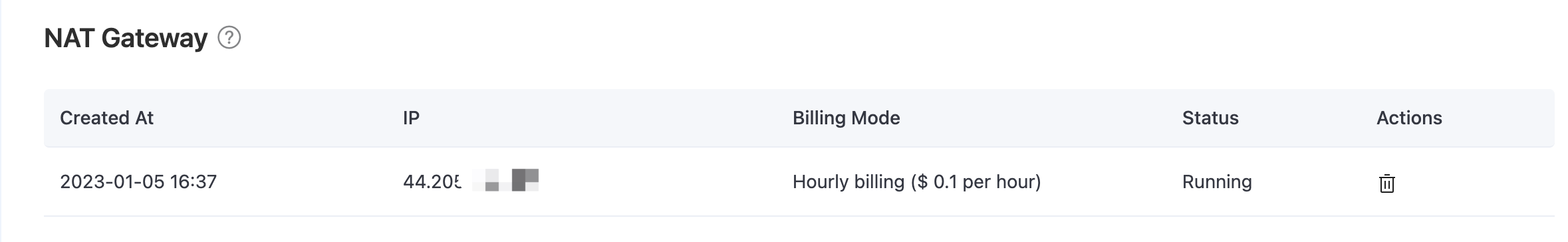 Панель конфигурации NAT Gateway EMQX Cloud