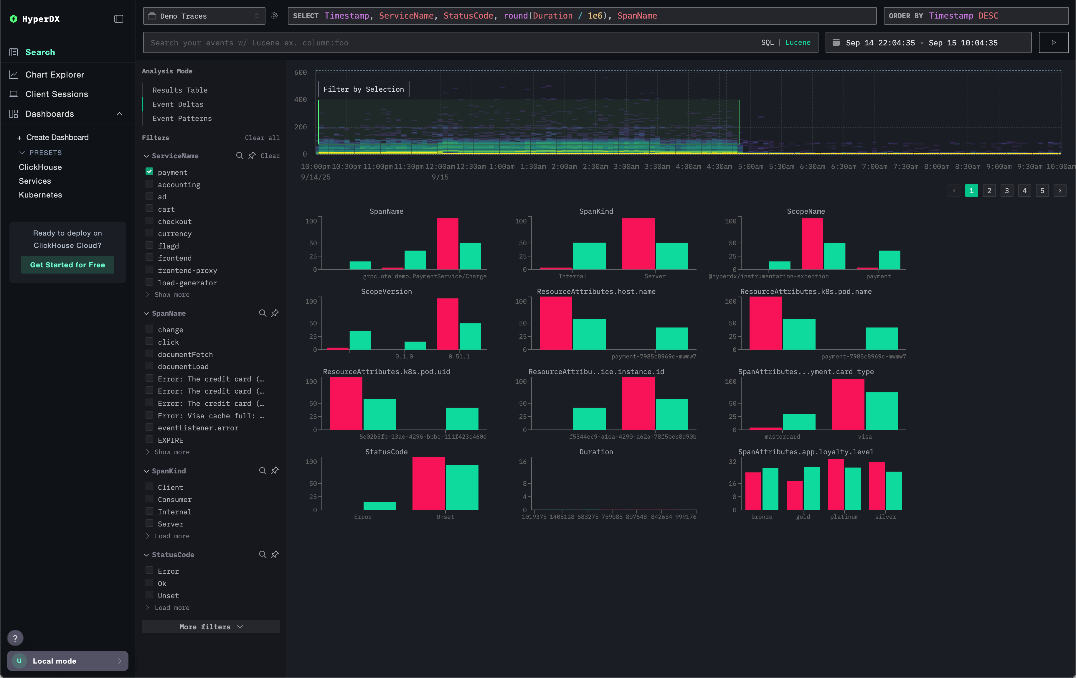 Event Deltas selected